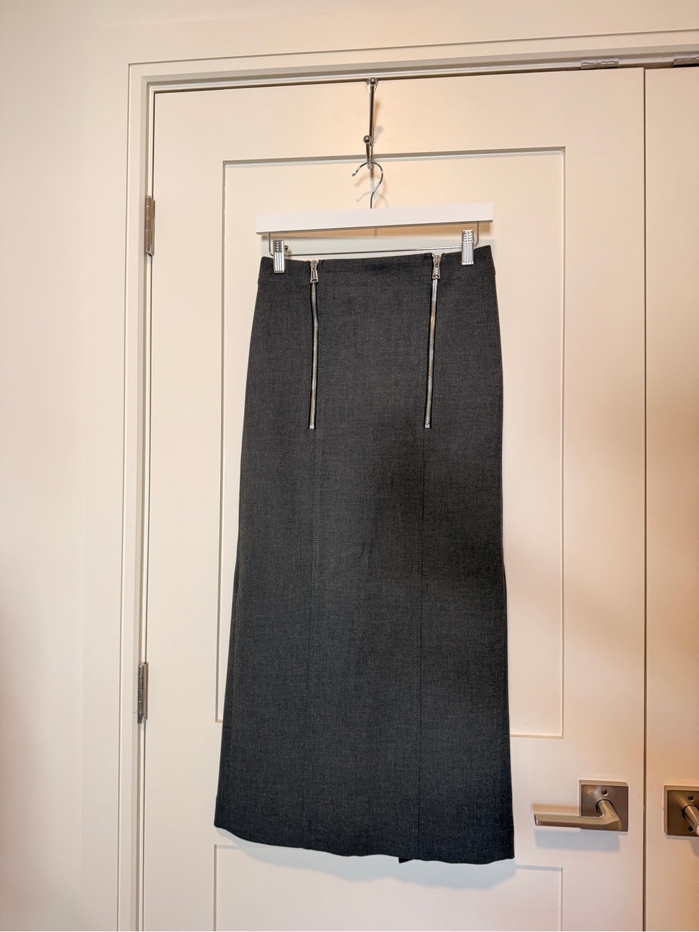 Zara Charcoal Gray High-Waist Midi Pencil Skirt with Dual Front Zips